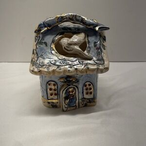 Blue Sky Clayworks PEACE House Tea Light Holder House Vintage